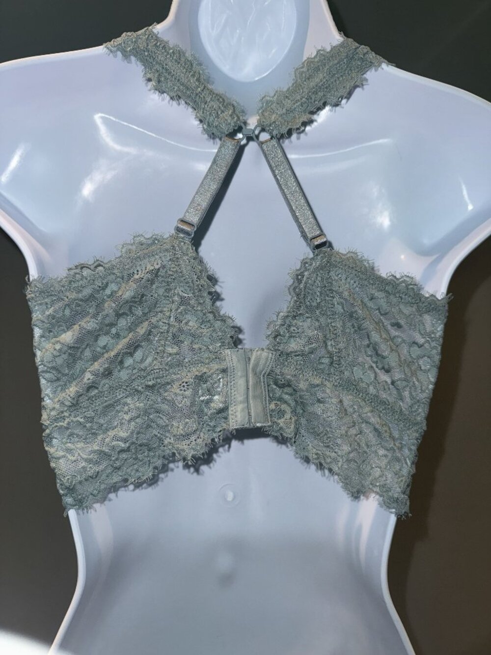 Aerie Eyelash Lace Plunge Longline Bralette Sage M/L DD Racerback - Picture 2 of 6